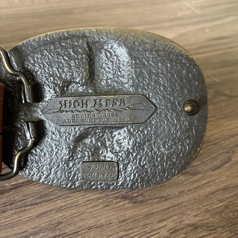 VTG High Mesa American Eagle Solid Bronze Belt Buckle & Leather Belt, Size 36